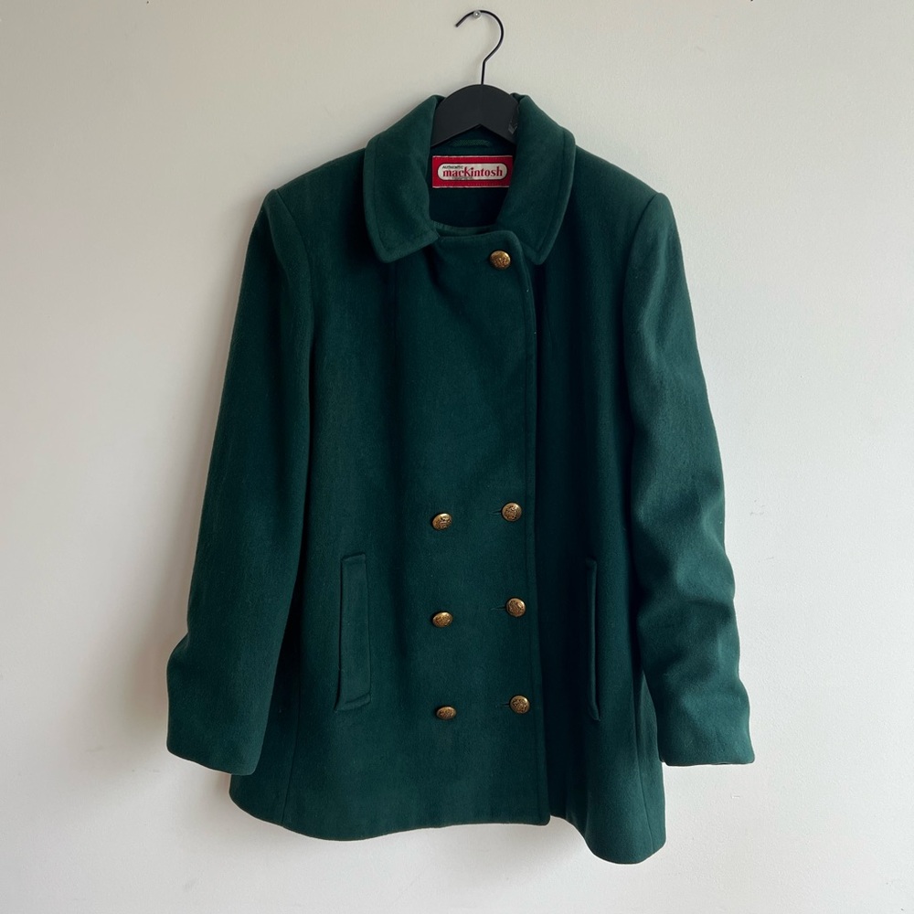 Double-Breasted Pea Coat in Deep Green with Gold Buttons